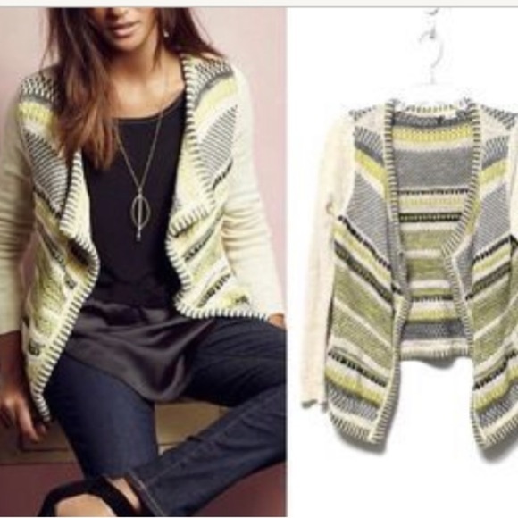 Anthropologie Moth Chaux Stripe Shimmer Open Cardigan Sweater Small - Picture 1 of 7
